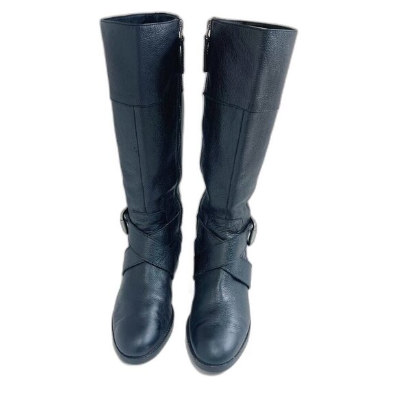 Fossil Black Pebbled Leather Riding Boots Knee High Boots Old Money Size 10 - Picture 3 of 9